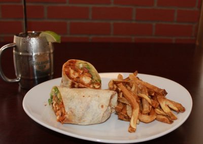 Spicy Chicken Wrap with French Fries and the Blackthorn Cocktail